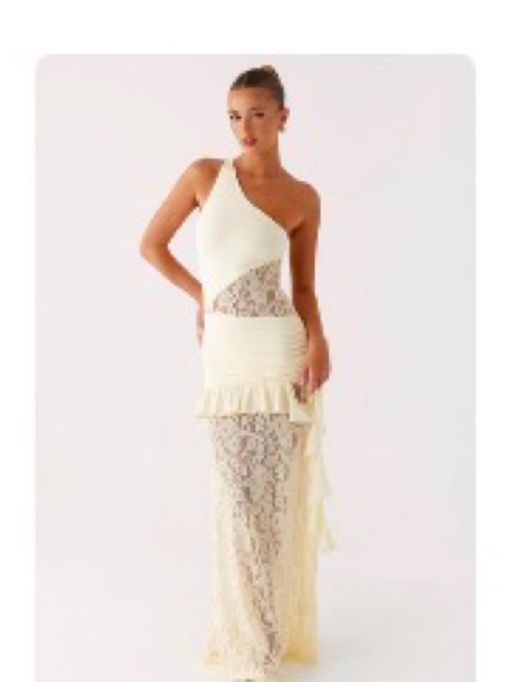 Peppermayo One-Shoulder Lace Maxi Dress in Cream